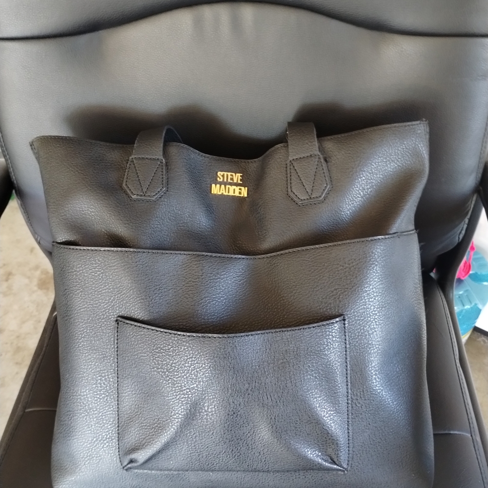 Steve Madden Black Leather Tote Bag